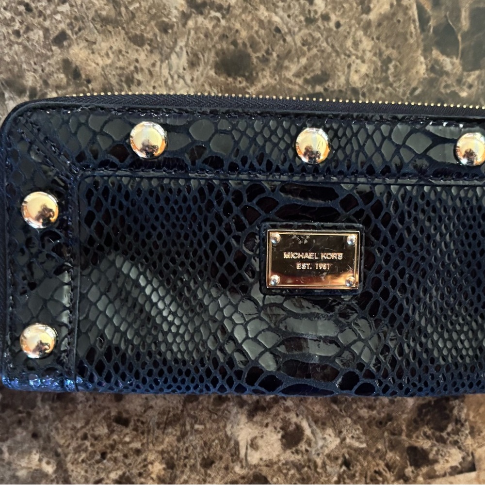 Michael Kors Black Snakeskin Wallet with Gold Accents